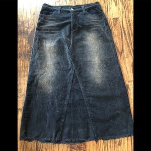 Black Distressed Corduroy Skirt Sz. L